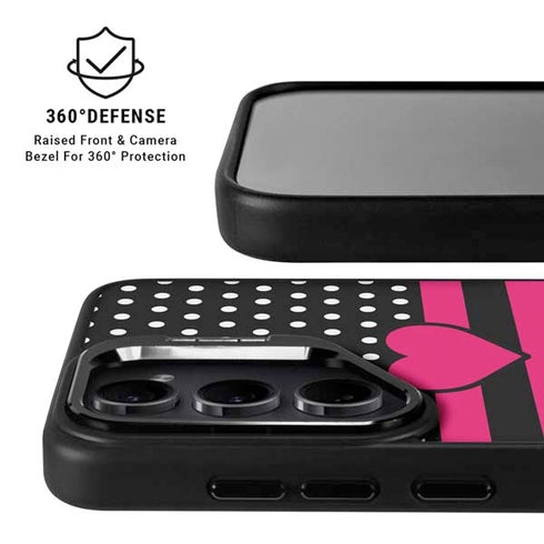 Polka Dots and Stripes Heart in Pink Galaxy S25 Plus Kickstand Case