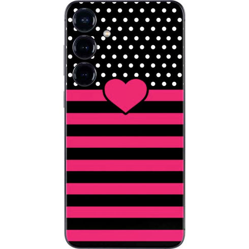 Polka Dots and Stripes Heart in Pink Galaxy S25 Plus Skin