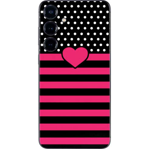 Polka Dots and Stripes Heart in Pink Galaxy S24 Skin