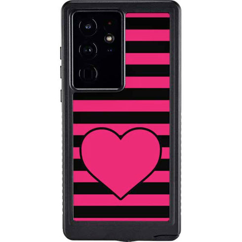 Polka Dots and Stripes Heart in Pink Galaxy S24 Ultra Waterproof Case