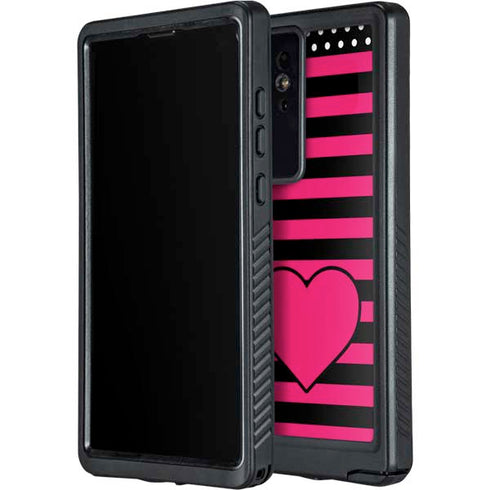 Polka Dots and Stripes Heart in Pink Galaxy S24 Ultra Waterproof Case