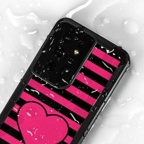 Polka Dots and Stripes Heart in Pink Galaxy S24 Ultra Waterproof Case