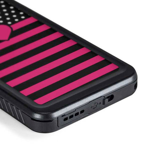 Polka Dots and Stripes Heart in Pink Galaxy S24 Waterproof Case
