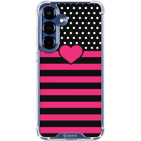 Polka Dots and Stripes Heart in Pink Galaxy S25 Plus Clear Case