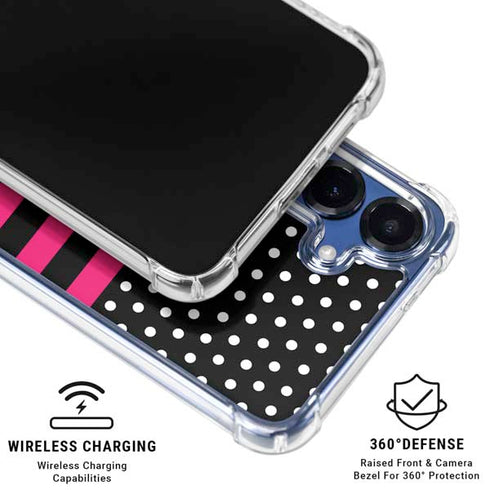 Polka Dots and Stripes Heart in Pink Galaxy S25 Plus Clear Case