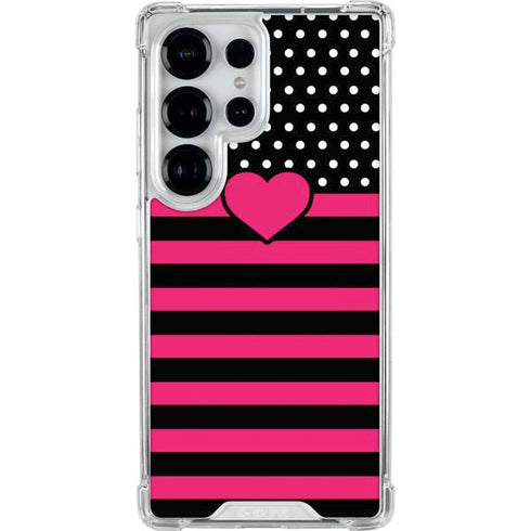 Polka Dots and Stripes Heart in Pink Galaxy S25 Ultra Clear Case
