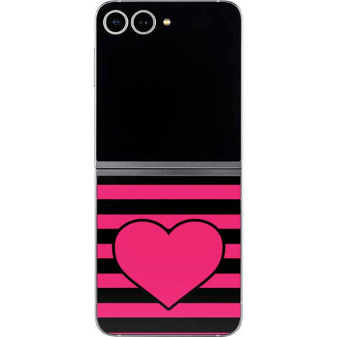 Polka Dots and Stripes Heart in Pink Galaxy Z Flip6 Skin