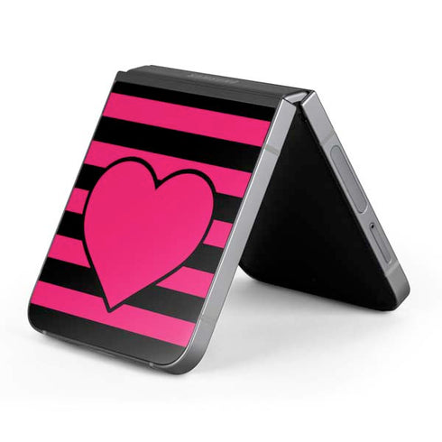 Polka Dots and Stripes Heart in Pink Galaxy Z Flip6 Skin