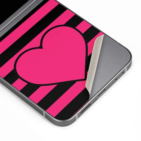 Polka Dots and Stripes Heart in Pink Galaxy Z Flip6 Skin