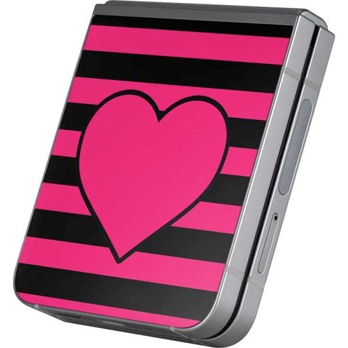 Polka Dots and Stripes Heart in Pink Galaxy Z Flip6 Skin