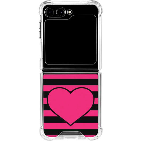 Polka Dots and Stripes Heart in Pink Galaxy Z Flip6 Clear Case