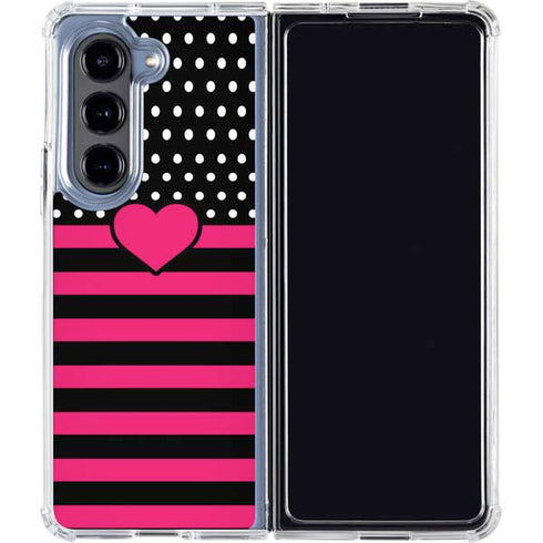 Polka Dots and Stripes Heart in Pink Galaxy Z Fold5 5G Clear Case