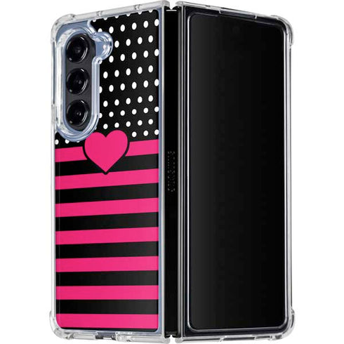 Polka Dots and Stripes Heart in Pink Galaxy Z Fold5 5G Clear Case