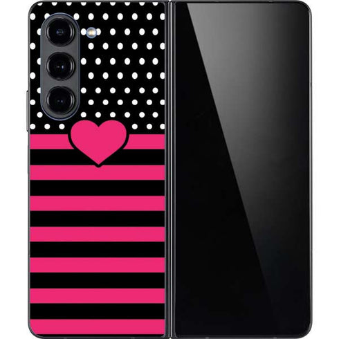 Polka Dots and Stripes Heart in Pink Galaxy Z Fold5 5G Skin