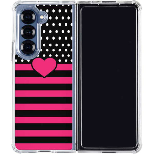 Polka Dots and Stripes Heart in Pink Galaxy Z Fold6 Clear Case