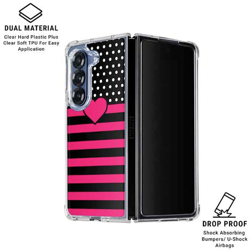 Polka Dots and Stripes Heart in Pink Galaxy Z Fold6 Clear Case