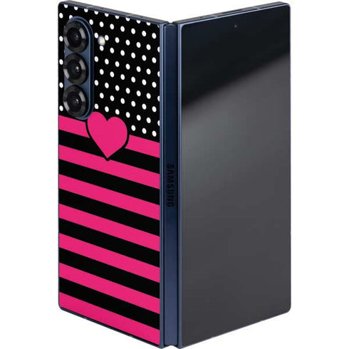 Polka Dots and Stripes Heart in Pink Galaxy Z Fold6 Skin