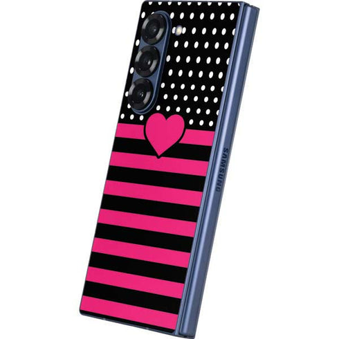 Polka Dots and Stripes Heart in Pink Galaxy Z Fold6 Skin