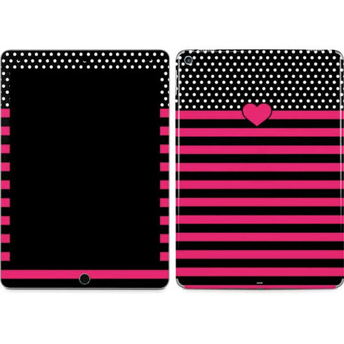 Polka Dots and Stripes Heart in Pink iPad Skins