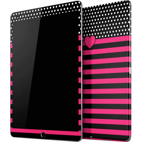 Polka Dots and Stripes Heart in Pink iPad Skins