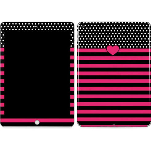 Polka Dots and Stripes Heart in Pink Apple iPad Skin