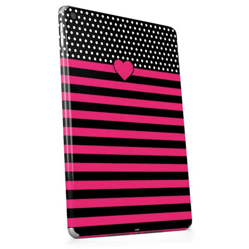 Polka Dots and Stripes Heart in Pink Apple iPad Skin