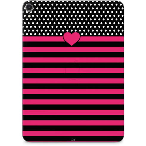Polka Dots and Stripes Heart in Pink Apple iPad Pro Skin