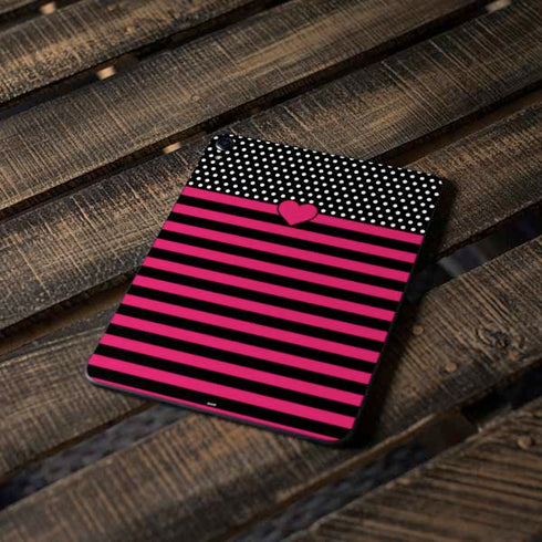 Polka Dots and Stripes Heart in Pink Apple iPad Pro Skin