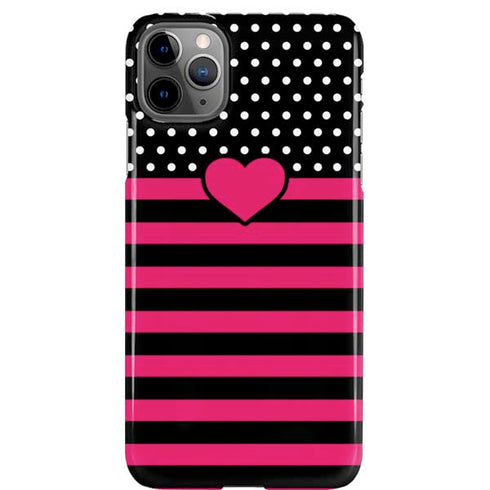 Polka Dots and Stripes Heart in Pink iPhone Cases