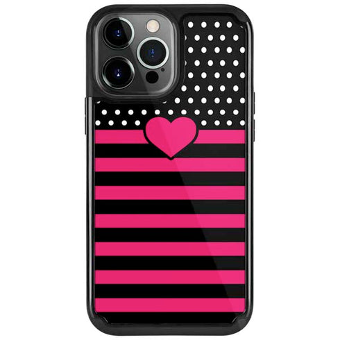 Polka Dots and Stripes Heart in Pink iPhone Cases