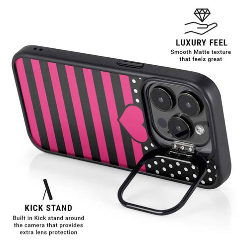 Polka Dots and Stripes Heart in Pink iPhone 13 Pro Kickstand Case