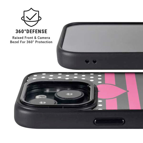 Polka Dots and Stripes Heart in Pink iPhone 14 Kickstand Case