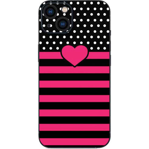 Polka Dots and Stripes Heart in Pink iPhone Skins