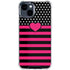 Polka Dots and Stripes Heart in Pink iPhone 15 Clear Case