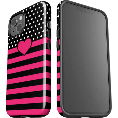 Polka Dots and Stripes Heart in Pink iPhone 15 Impact Case