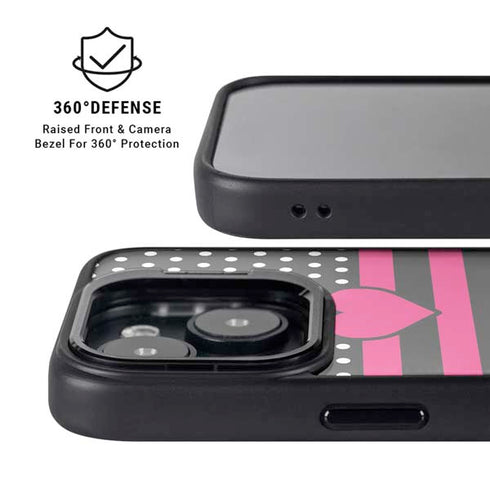 Polka Dots and Stripes Heart in Pink iPhone 15 Kickstand Case