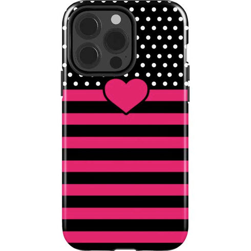 Polka Dots and Stripes Heart in Pink iPhone 15 Pro Impact Case