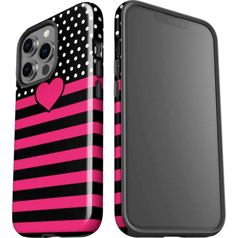 Polka Dots and Stripes Heart in Pink iPhone 15 Pro Impact Case