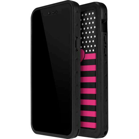 Polka Dots and Stripes Heart in Pink iPhone 15 Pro Waterproof Case