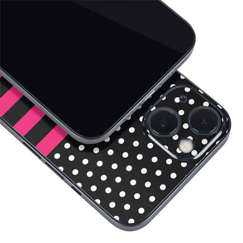 Polka Dots and Stripes Heart in Pink iPhone 15 Skin