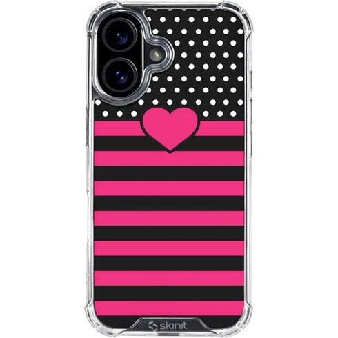Polka Dots and Stripes Heart in Pink iPhone 16 Clear Case