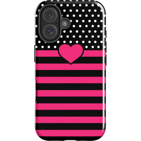 Polka Dots and Stripes Heart in Pink iPhone 16 Impact Case
