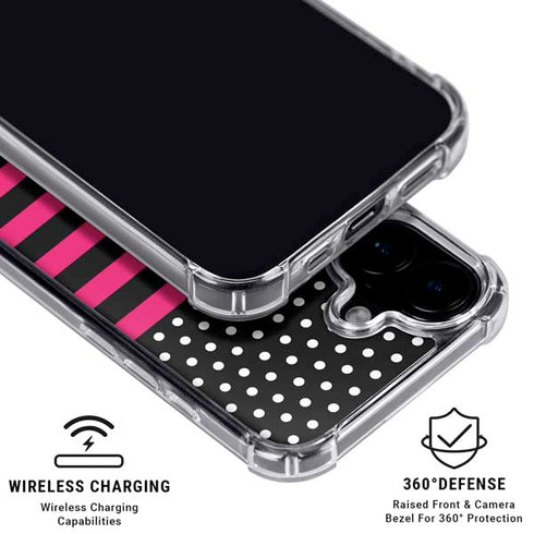 Polka Dots and Stripes Heart in Pink iPhone 16 MagSafe Case