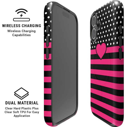 Polka Dots and Stripes Heart in Pink iPhone 16 Magsafe Impact Case