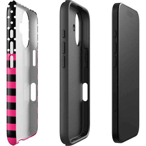 Polka Dots and Stripes Heart in Pink iPhone 16 Plus Impact Case