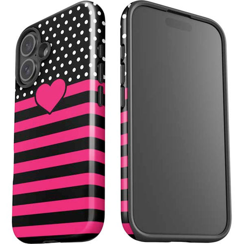 Polka Dots and Stripes Heart in Pink iPhone 16 Plus Impact Case