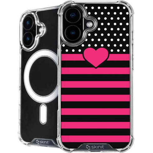Polka Dots and Stripes Heart in Pink iPhone 16 Plus MagSafe Case
