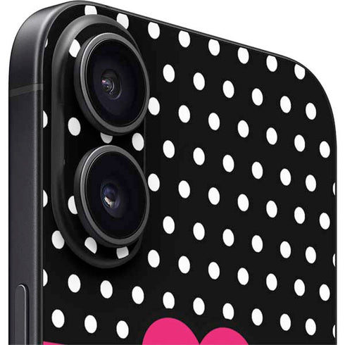 Polka Dots and Stripes Heart in Pink iPhone 16 Plus Skin