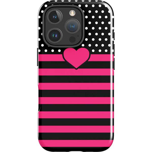 Polka Dots and Stripes Heart in Pink iPhone 16 Pro Impact Case