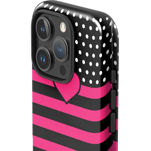 Polka Dots and Stripes Heart in Pink iPhone 16 Pro Impact Case